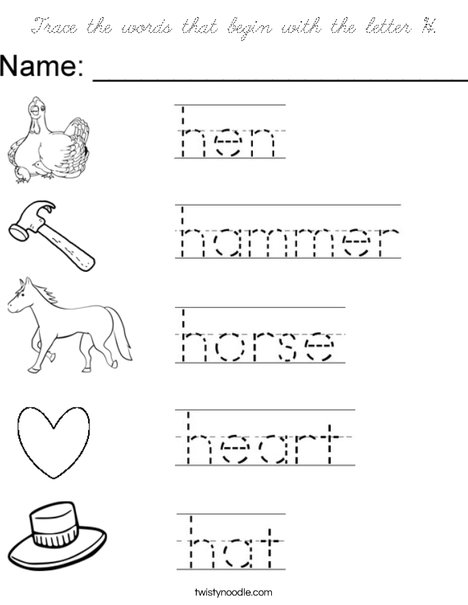 Trace the words that begin with the letter H Coloring Page