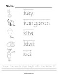 Trace the words that begin with the letter K. Worksheet