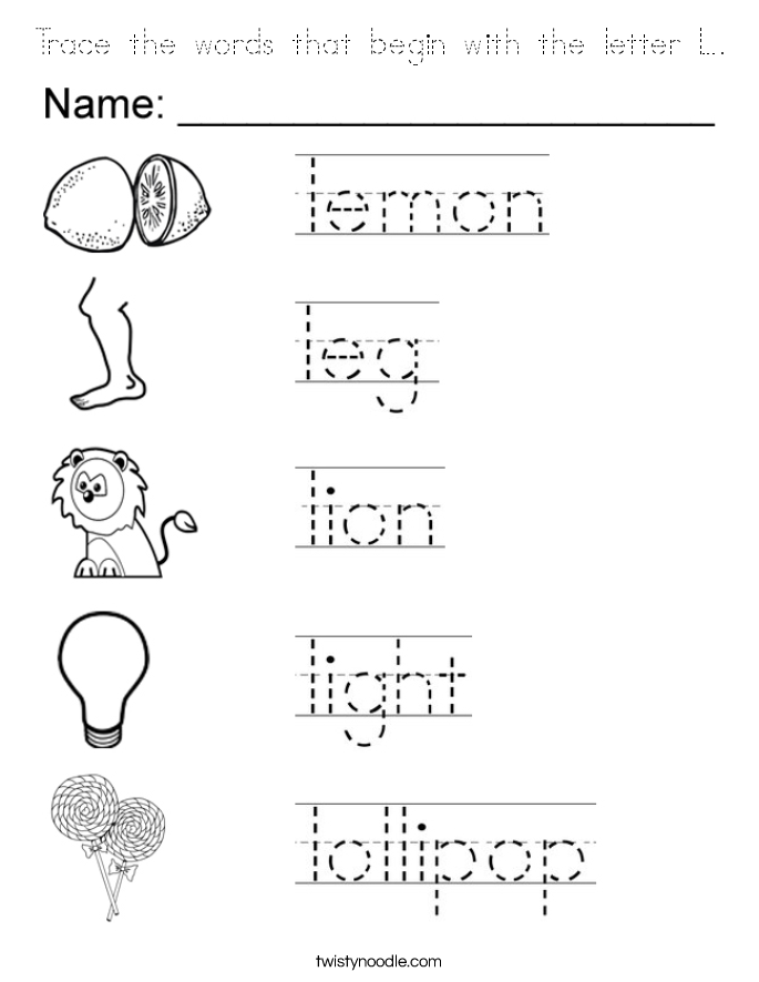 Trace the words that begin with the letter L. Coloring Page
