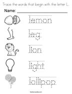 Trace the words that begin with the letter L Coloring Page
