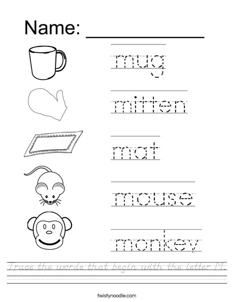 trace the words that begin with the letter m worksheet d