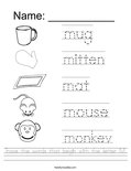 Trace the words that begin with the letter M. Worksheet