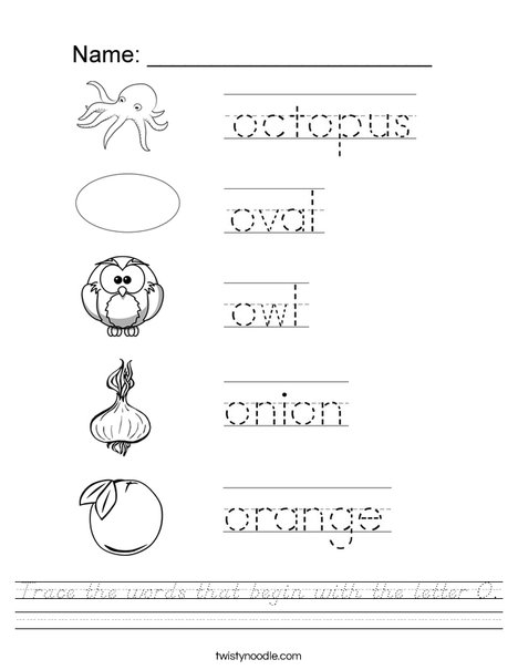 Trace the words that begin with the letter O Worksheet
