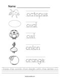 Trace the words that begin with the letter O. Worksheet