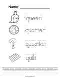 Trace the words that begin with the letter Q. Worksheet