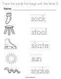 Trace the words that begin with the letter S Coloring Page