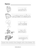 Trace the words that begin with the letter W. Worksheet