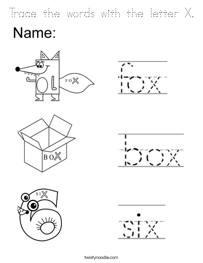 Trace the words with the letter X. Coloring Page