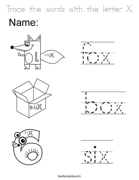 Trace the X Words Coloring Page
