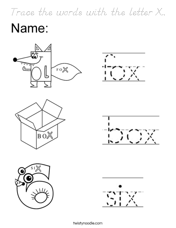 Trace the words with the letter X. Coloring Page