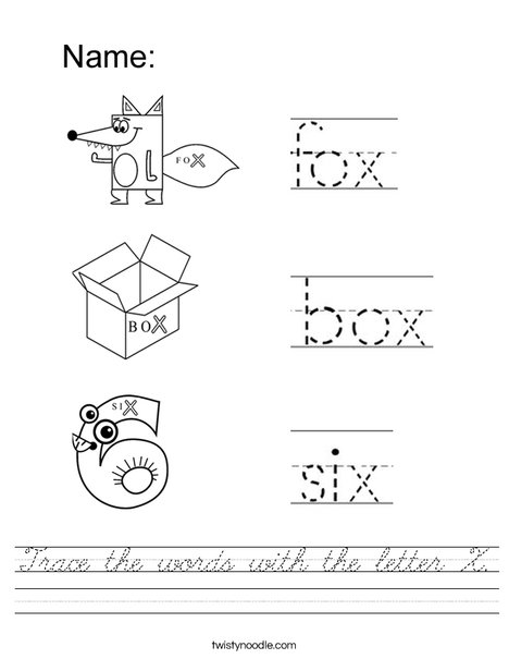 Trace the X Words Worksheet