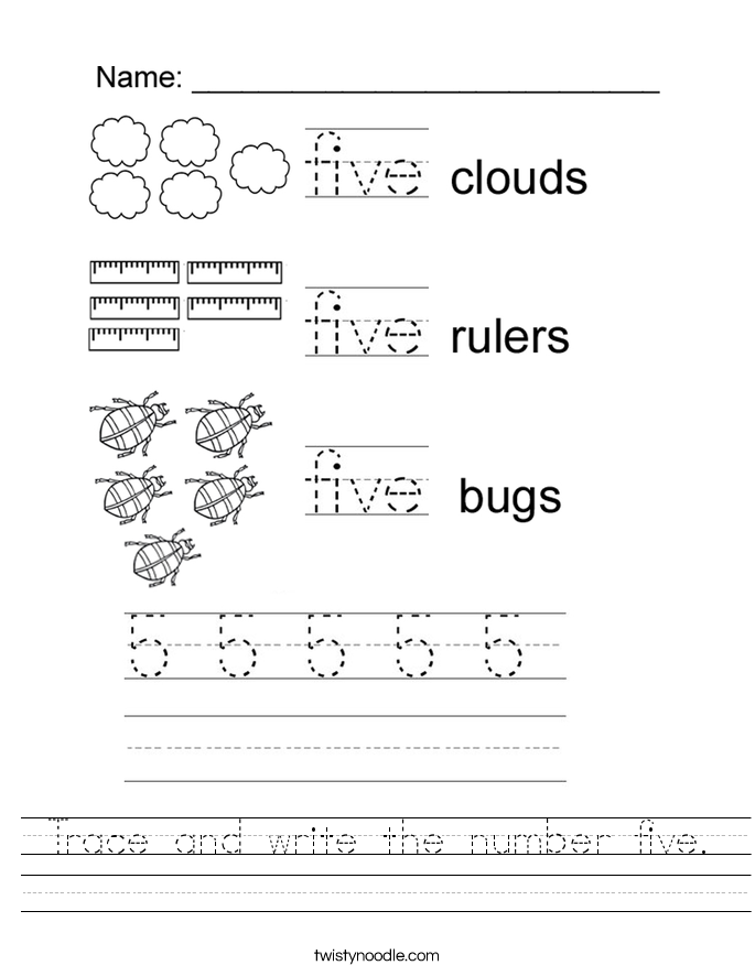 Writing Number 5 Worksheets