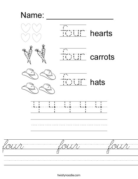 Tracing Four Worksheet