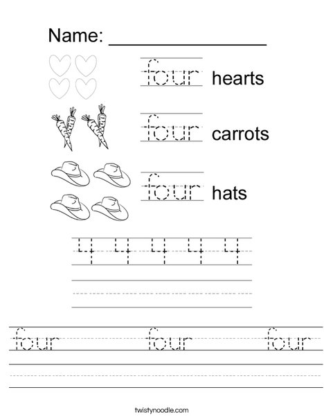 Tracing Four Worksheet