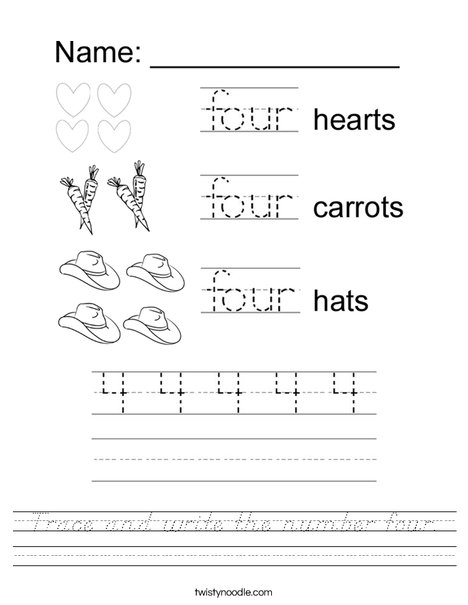 Tracing Four Worksheet