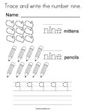 Trace and write the number nine Coloring Page