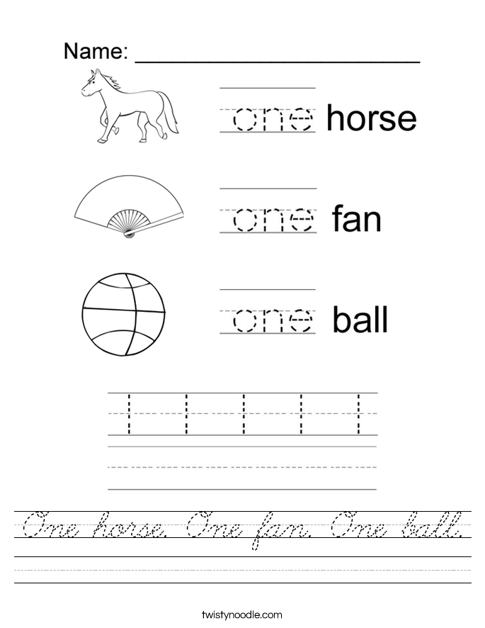 One horse. One fan. One ball. Worksheet