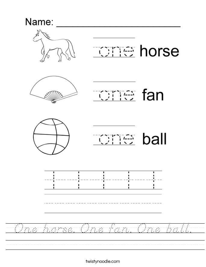 One horse. One fan. One ball. Worksheet