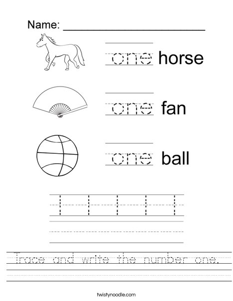 trace and write the number one worksheet twisty noodle