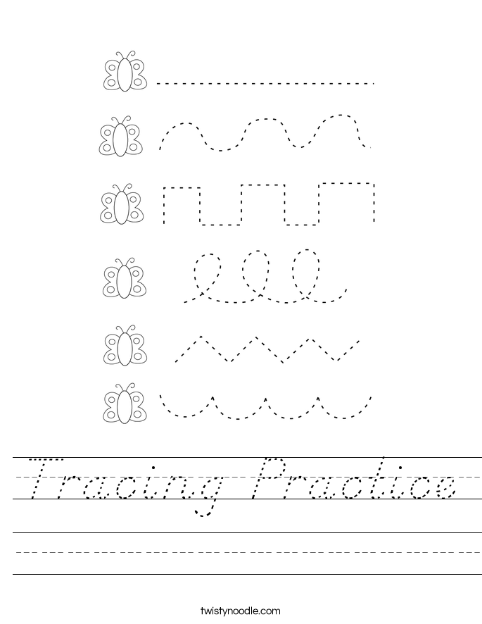 Tracing Practice Worksheet - D'Nealian - Twisty Noodle