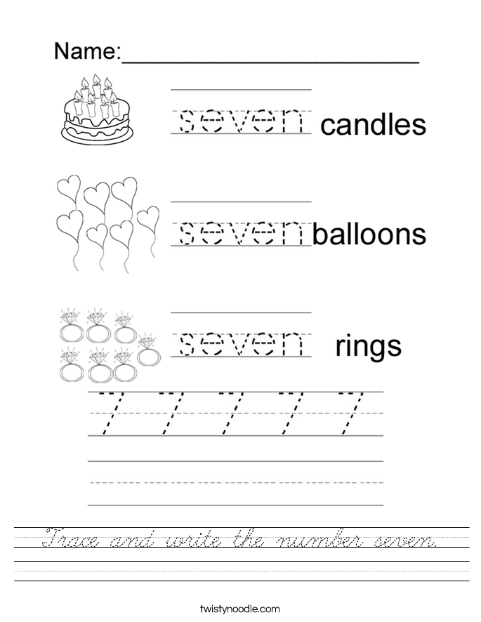 Trace and write the number seven. Worksheet