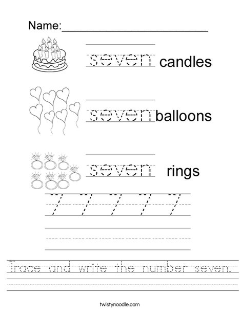 trace and write the number seven worksheet twisty noodle