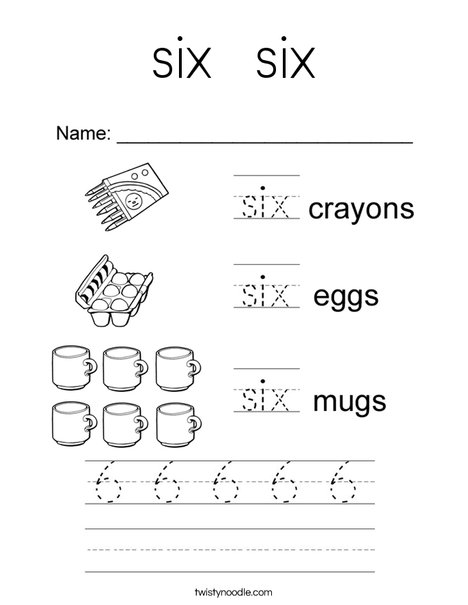 Tracing Six Coloring Page