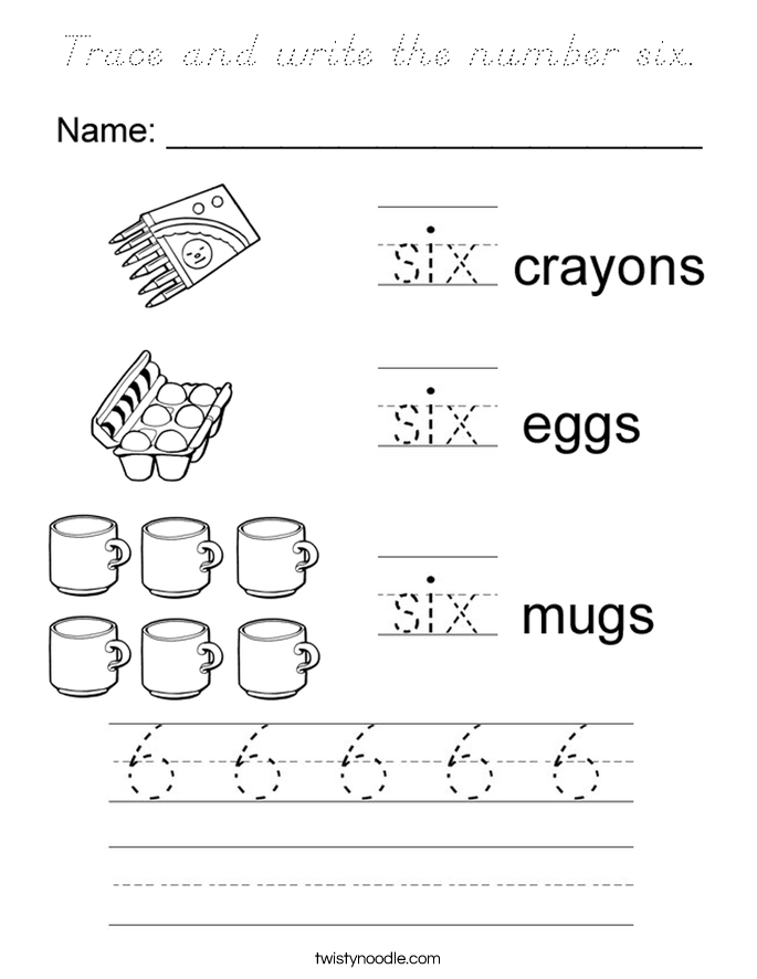 Trace and write the number six. Coloring Page