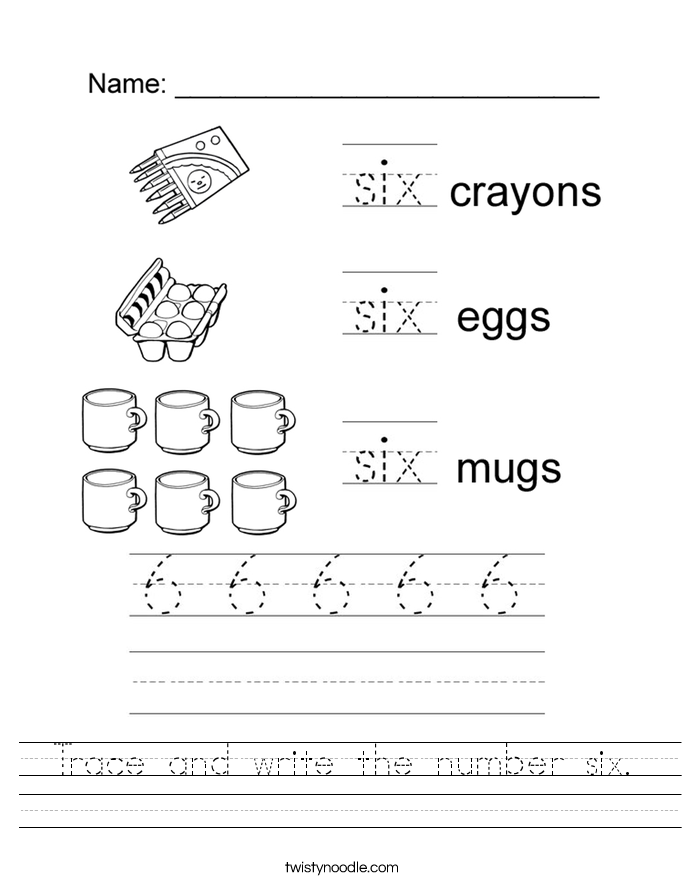 Trace and write the number six. Worksheet