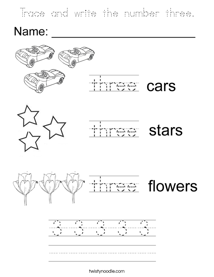 Trace and write the number three. Coloring Page