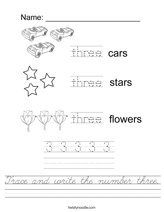 Trace and write the number three. Worksheet