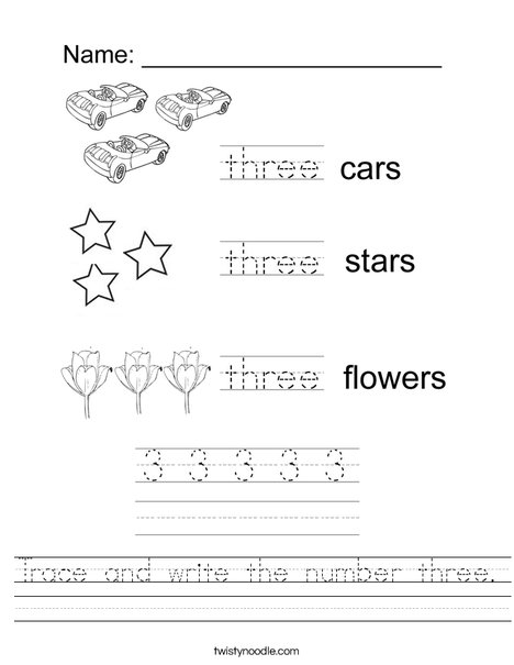 Tracing Three Worksheet