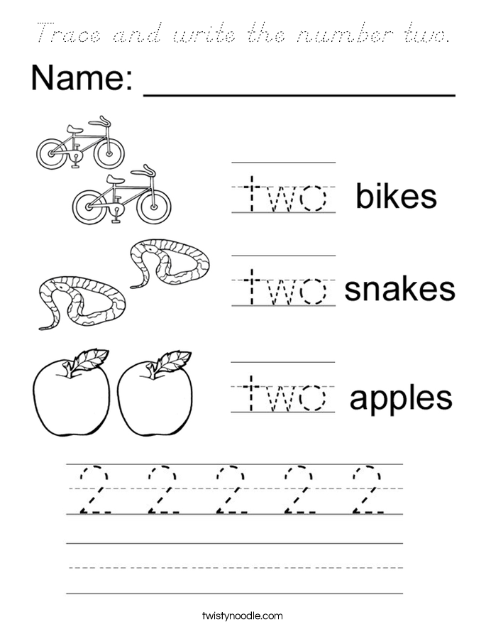 Trace and write the number two. Coloring Page