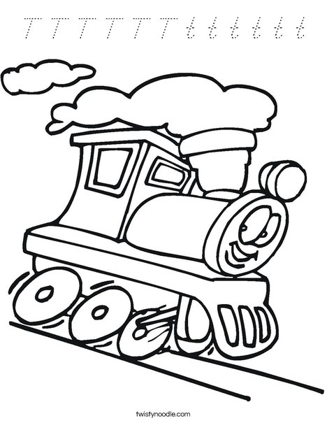 T is for Train Coloring Page