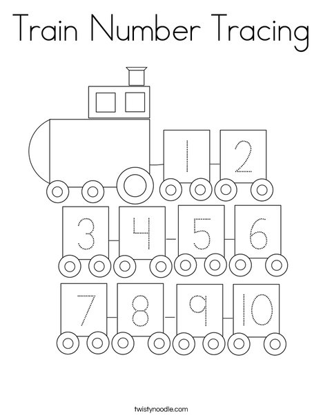 Train Number Tracing Coloring Page