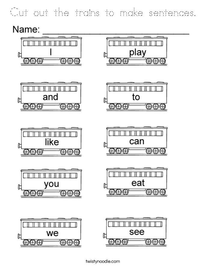 Cut out the trains to make sentences. Coloring Page