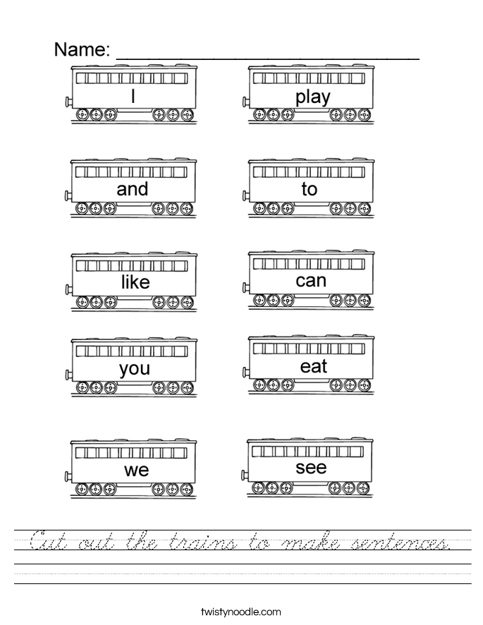 Cut out the trains to make sentences. Worksheet