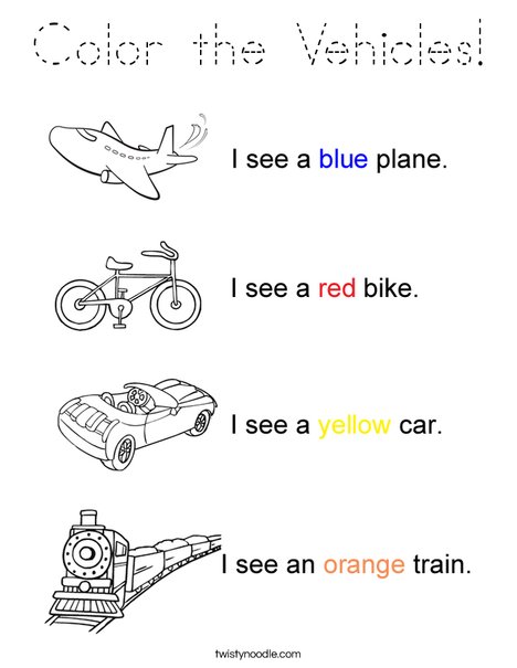 Transportation Colors Coloring Page