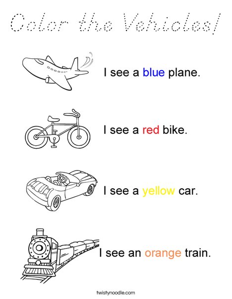 Transportation Colors Coloring Page