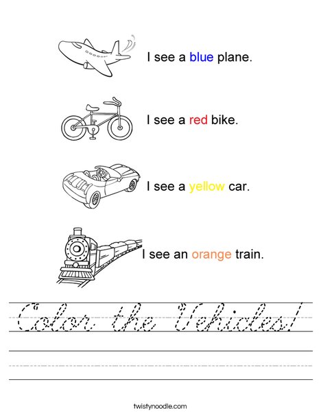 Transportation Colors Worksheet