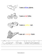 Color the Vehicles Handwriting Sheet