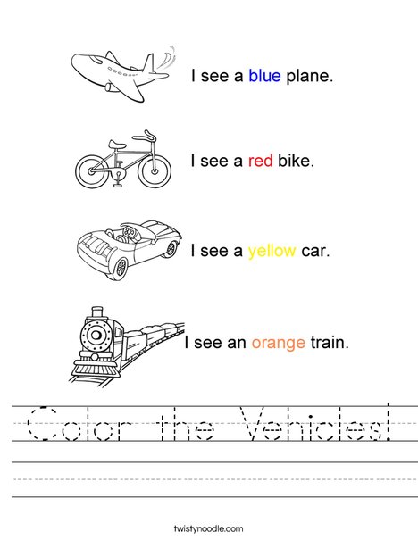 Transportation Colors Worksheet