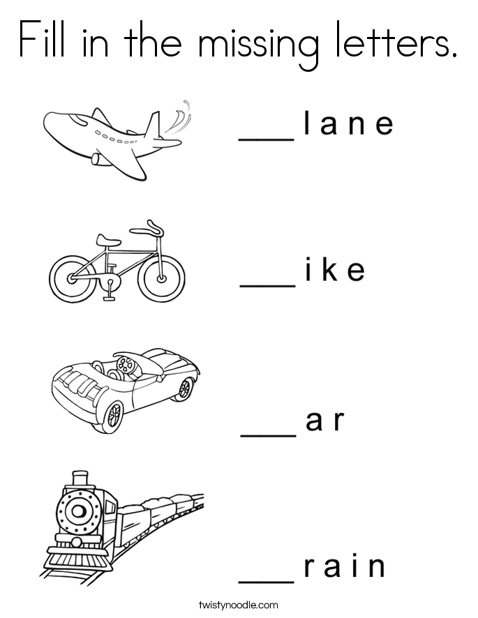 Fill in the missing letters. Coloring Page
