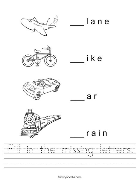 Transportation Missing Letters Worksheet