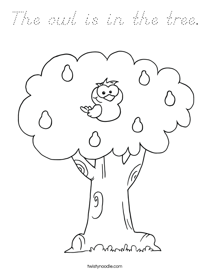 The owl is in the tree. Coloring Page