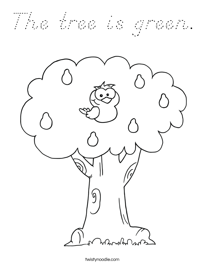 The tree is green. Coloring Page