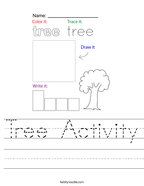 Tree Activity Handwriting Sheet