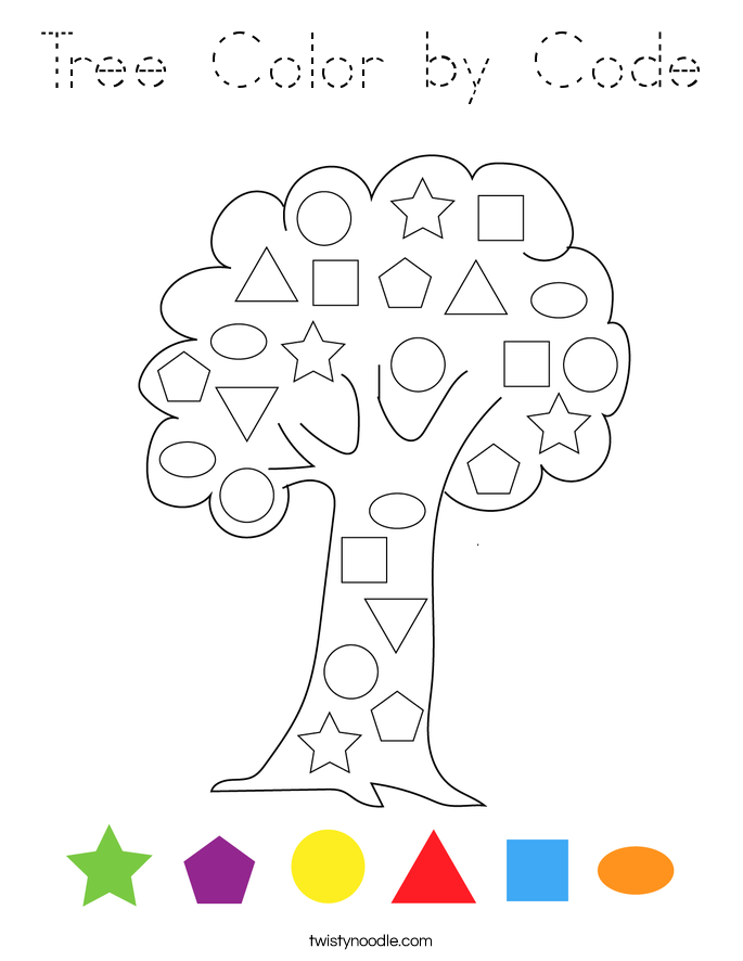 Tree Color by Code Coloring Page