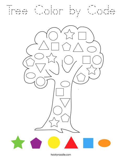 Tree Color by Code Coloring Page