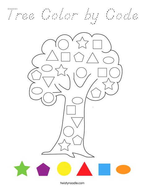 Tree Color by Code Coloring Page